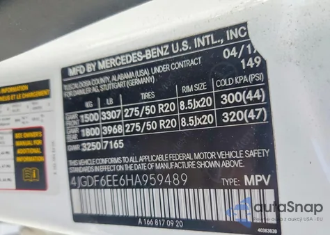 2017 Mercedes-Benz Gls 450 4Matic z USA, uszkodzony, nr VIN 4JGDF6EE6HA959489